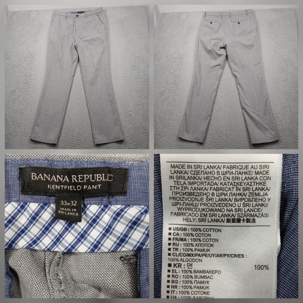 Banana Republic Kentfield Pants Men's 33x32 Gray Cotton Slim Straight Chinos
